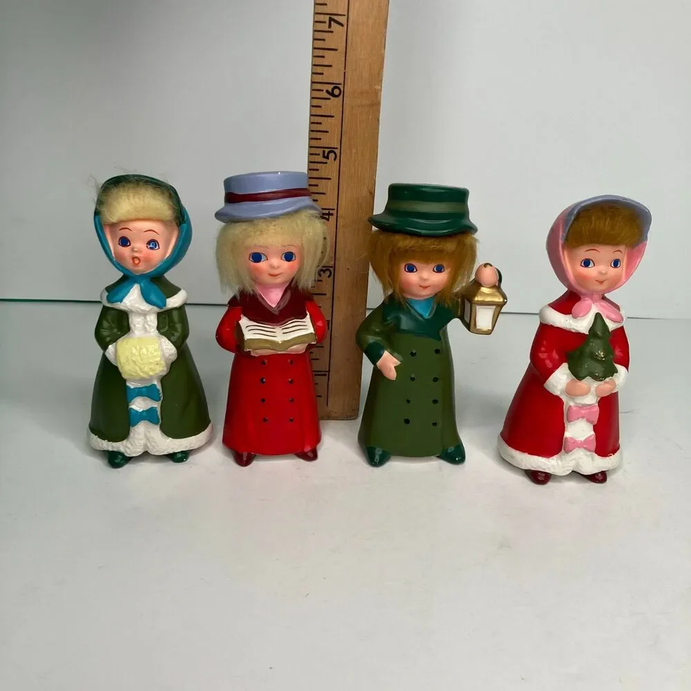 Vintage Napco Set Of 4 Christmas Carolers Figurines With Hair - Japan #7974